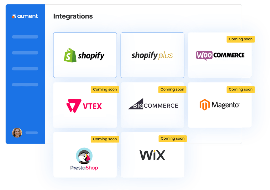Aument Integrations for the best ecommerce platforms.